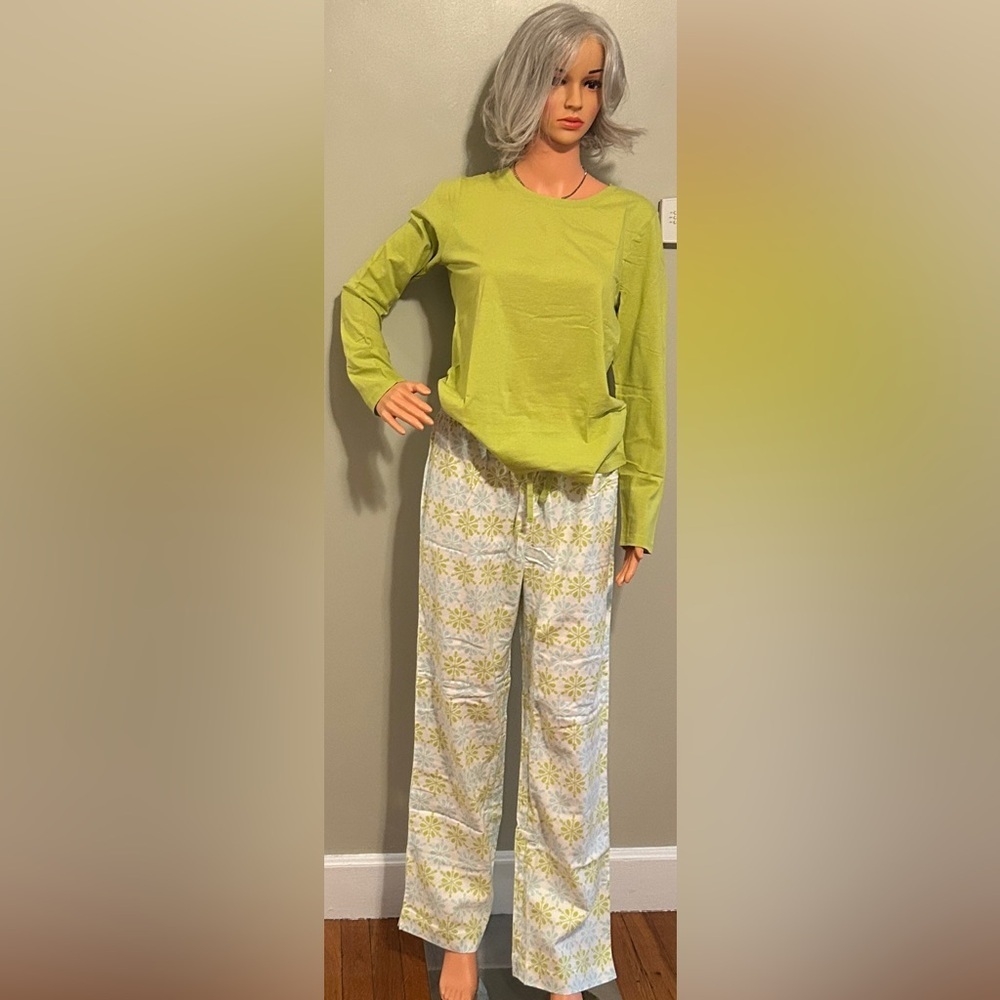 Joe Fresh Lime Green Long Sleeve Top with Patterned Drawstring Pajama Pants